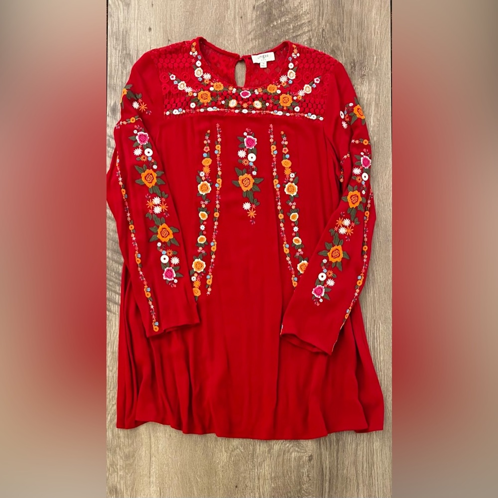 UMGEE - Red embroidered tunic dress, size Medium - Picture 3 of 4